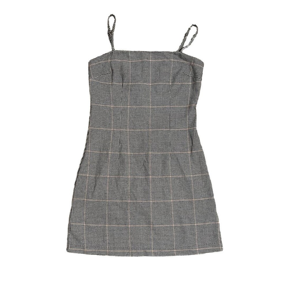Forever 21 Women Small Plaid Houndstooth Bodycon Dress Square Neck